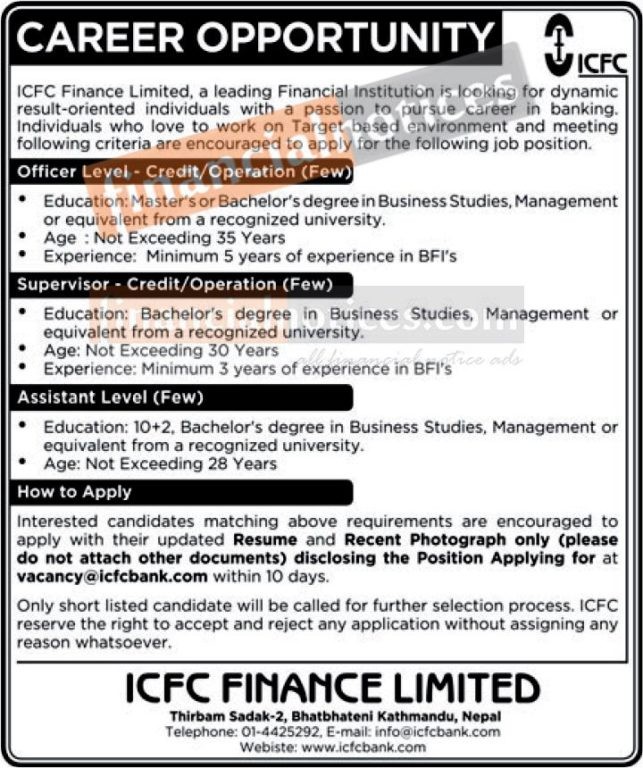 Job Vacancy ICFC  Finance Ltd